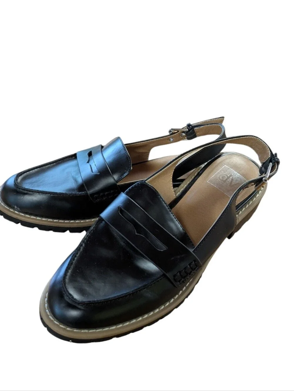 Dolce Vita Black Slingback Lug Sole Loafers Size 8.5